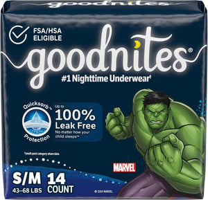 GoodNites Goodnites Boys' Nighttime Bedwetting Underwear, Size S/M (43-68 Lbs), 14 Ct, Packaging May Vary