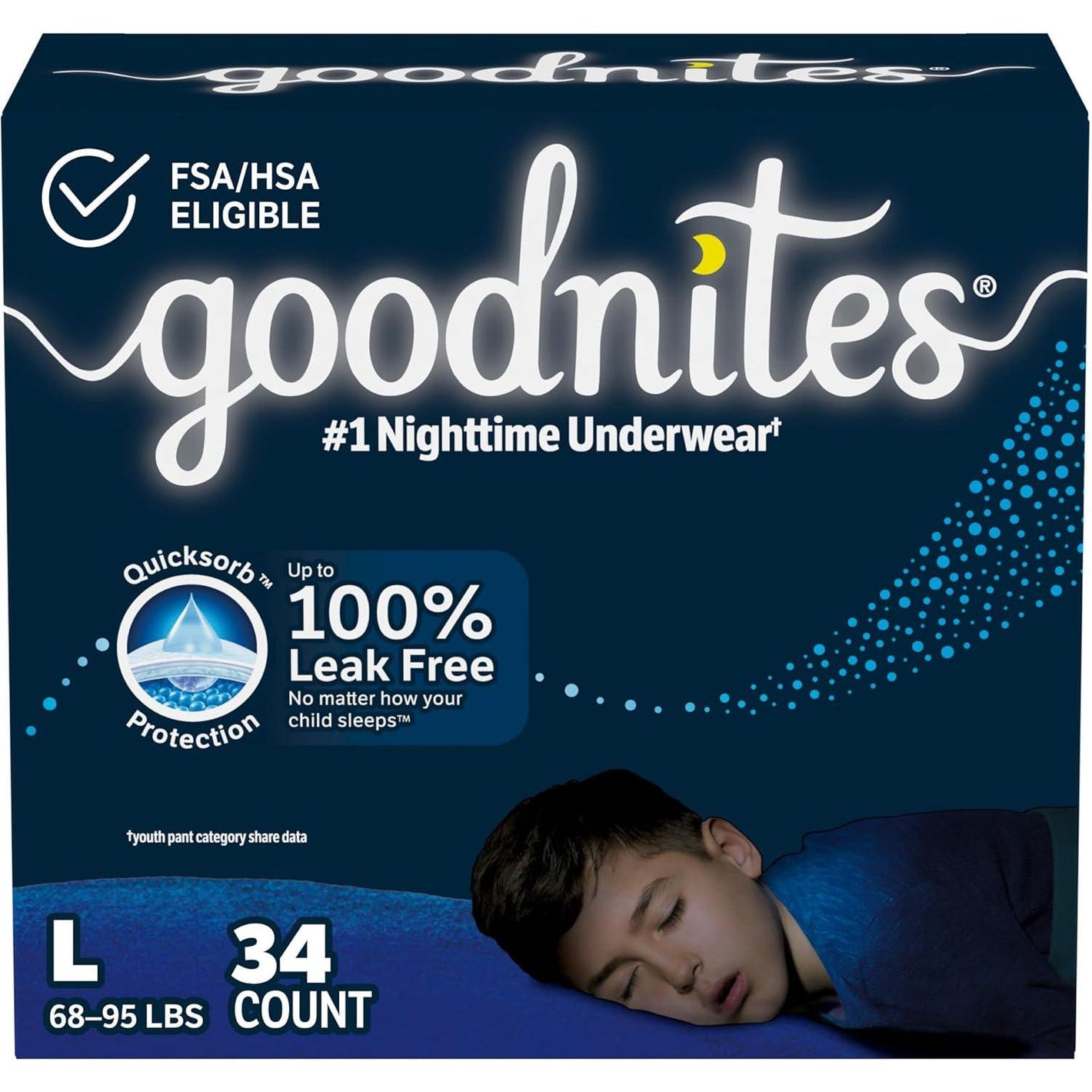 Goodnites Boys Nighttime Bedwetting Underwear, Size Large (68-95 lbs), 34 Count (2 Packs of 17), Packaging May Vary