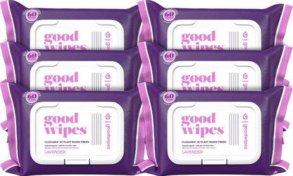 goodwipes Goodwipes Flushable Butt Wipes Made With Vitamin E And Aloe - Soft And Gentle Wet Wipe Dispenser For Home Use, Septic And Sewer Safe - Largest Adult Toilet Towelettes - Lavender, 360 Count (6 Packs)