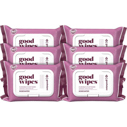 Goodwipes Flushable Butt Wipes, Rosewater Scent, 360 Count, Soft & Gentle, Septic-Safe, Large Adult Towelettes, 6 Packs