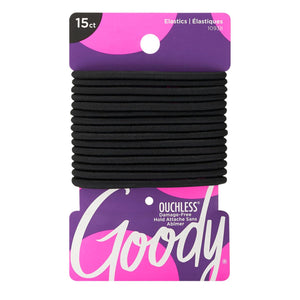 GOODY Goody Ouchless Elastic Hair Ties - 15 Ct, Black, 4MM Rubber Bands For Hair, Pain-Free Hair Accessories For Women And Men, Made For Long-Lasting Braids, Ponytails And More, All Hair Types