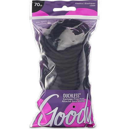 GOODY Goody Ouchless Women's Elastic Hair Ties - 70 Count, Black - 4MM For Medium Hair - Long-Lasting Braids, Ponytails, And More - Pain-Free Hair Accessories