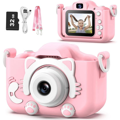 Goopow Kids Camera, Digital Video Camcorder for Children 3-8 Years, Cartoon Soft Cover, 32GB SD Card Included, Ideal Christmas & Birthday Gift