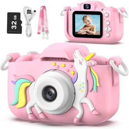 Goopow Kids Camera, Digital Video Camcorder for Children 3-8 Years, Cartoon Soft Cover, 32GB SD Card Included, Ideal Christmas & Birthday Gift