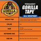 Gorilla All Weather Outdoor Waterproof Duct Tape, UV And Temperature Resistant, 1.88 X 25 Yd, Black, (Pack Of 6),