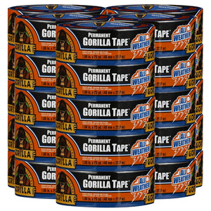 Gorilla All Weather Outdoor Waterproof Duct Tape, UV And Temperature Resistant, 1.88 X 25 Yd, Black, (Pack Of 25),