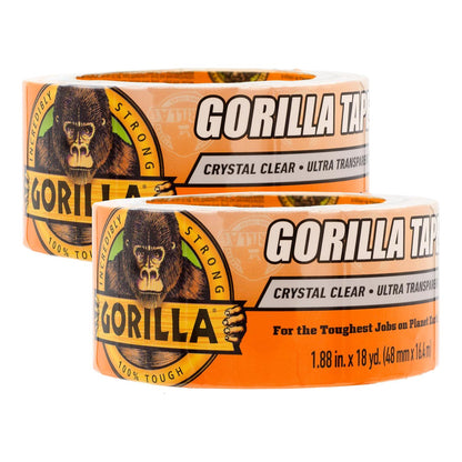 Gorilla Crystal Clear Repair Duct Tape, 1.88 X 18 Yd, Clear, (Pack Of 2),