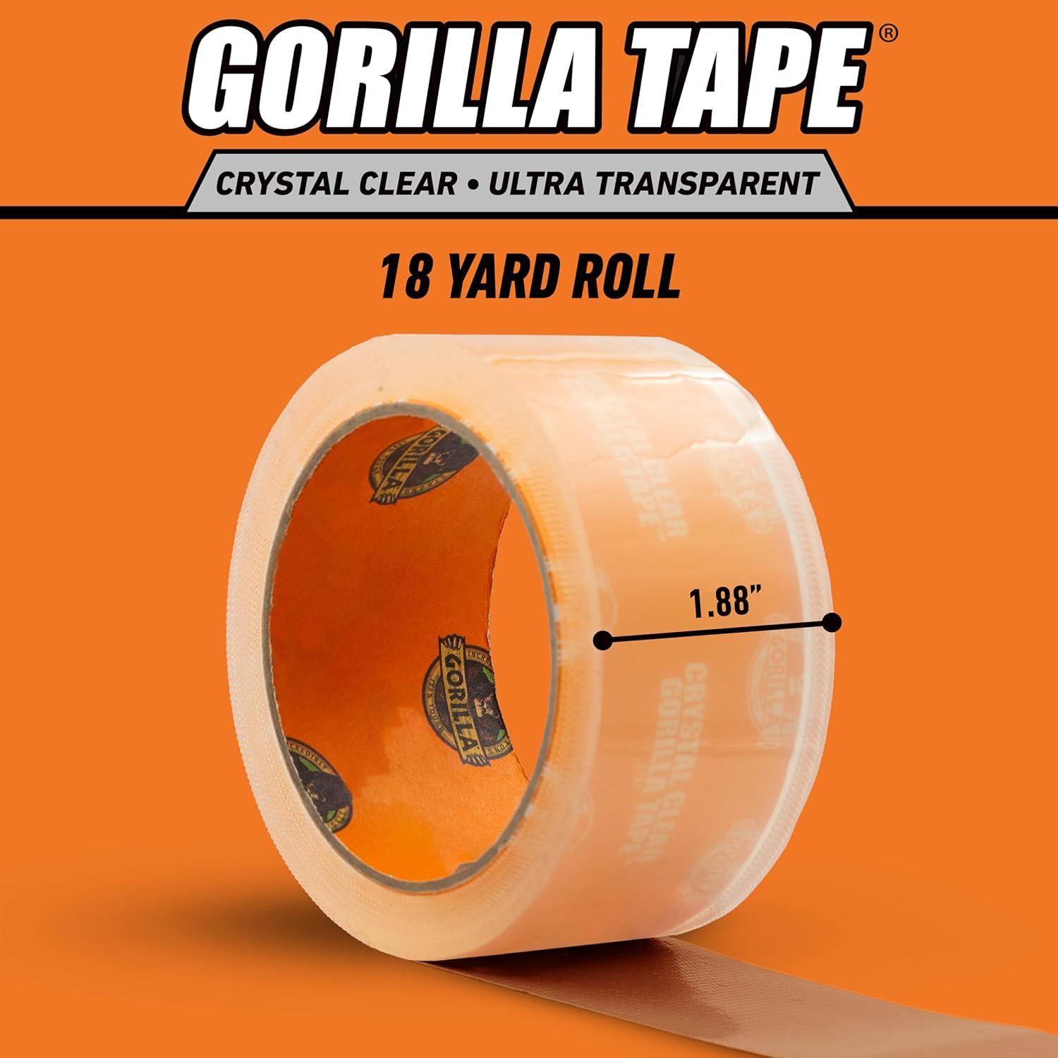 Gorilla Crystal Clear Repair Duct Tape, 1.88 X 18 Yd, Clear, (Pack Of 1),