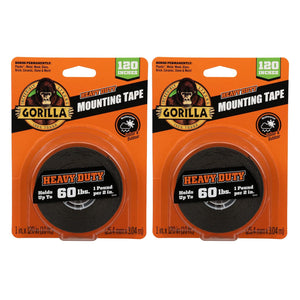 Gorilla Heavy Duty; Extra Long Double Sided Mounting Tape; 1 X 120 ; Black; (Pack Of 2),