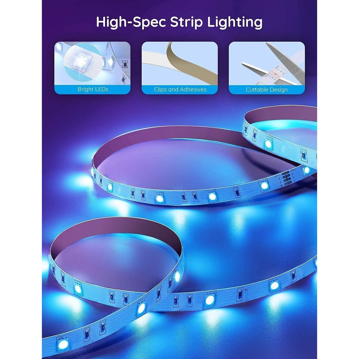 Govee 50ft LED Strip Lights, Bluetooth LED Lights With APP Control, 64 Scenes And Music Sync LED Lights For Bedroom, Living Room, Kitchen, Party, RGB LED Strip Lights, ETL Listed Adapter,