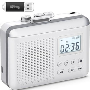 Gracioso Cassette Player Recorder, MP3 Converter via SD, Built-In Mic/Speaker, 1000mAh Battery, 16GB Card Included