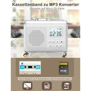 Gracioso Cassette Player Recorder, MP3 Converter via SD, Built-In Mic/Speaker, 1000mAh Battery, 16GB Card Included