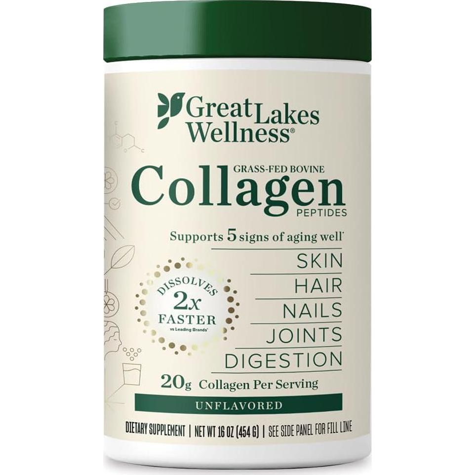 Great Lakes Wellness Great Lakes Wellness Collagen Peptides Powder For Skin, Hair, Nails, Joints And Digestion - Unflavored - Quick Dissolve Hydrolyzed, Non-GMO, Keto, Kosher - 16oz