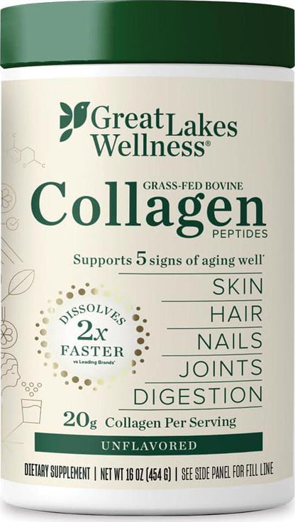 Great Lakes Wellness Great Lakes Wellness Collagen Peptides Powder For Skin, Hair, Nails, Joints And Digestion - Unflavored - Quick Dissolve Hydrolyzed, Non-GMO, Keto, Kosher - 16oz