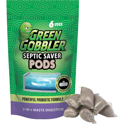 Green Gobbler Septic Tank Treatment Packets, 6 Month Supply - Natural Bacteria To Prevent Costly Septic Issues, Back-Ups, Pod: Color May Vary,