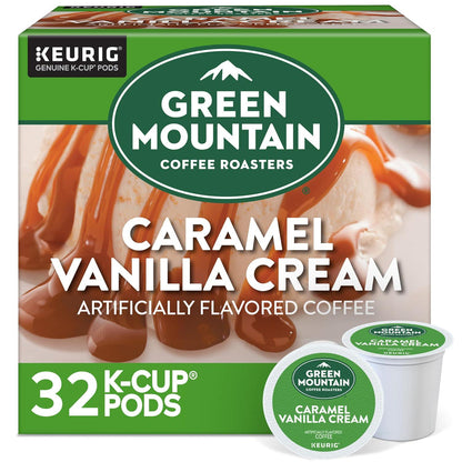 Green Mountain Coffee Roasters Caramel Vanilla Cream, Single Serve Keurig K-Cup Pods, Flavored Light Roast Coffee, 32-Count
