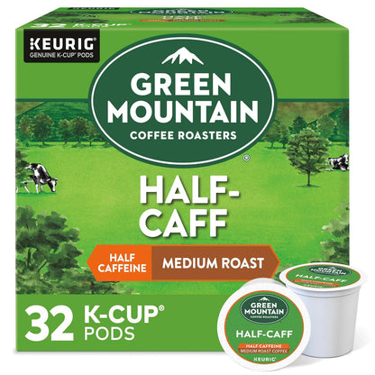 Green Mountain Coffee Roasters Half Caff Keurig K-Cup Pods, Medium Roast, 32 Count, Balanced & Smooth Coffee