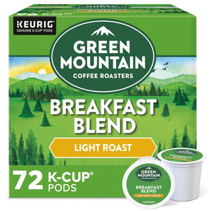 Green Mountain Coffee Roasters Breakfast Blend Keurig K-Cup Pods, Light Roast, 72 Count, Bright & Smooth Flavor for Morning Brews