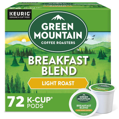 Green Mountain Coffee Roasters Breakfast Blend Keurig K-Cup Pods, Light Roast, 72 Count, Bright & Smooth Flavor for Morning Brews