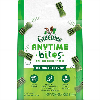 Greenies Anytime Bites Dog Treats, Original Flavor, 24 oz Bag, Dental Chews