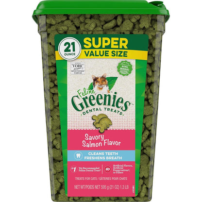 Greenies Dental Treats for Adult Cats, Savory Salmon Flavor, 21 oz Tub
