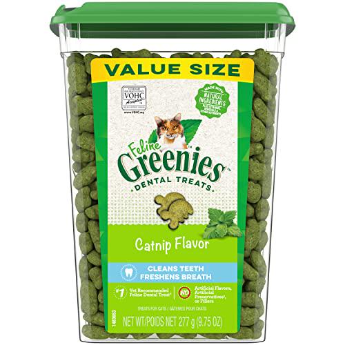 Greenies Feline Catnip Dental Cat Treats for Adult Cats Crunchy Texture 9.75 oz Tub