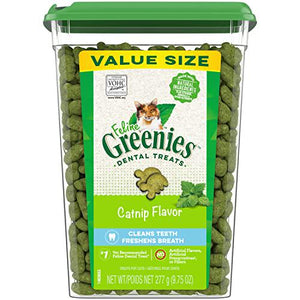 Greenies Feline Catnip Dental Cat Treats for Adult Cats Crunchy Texture 9.75 oz Tub