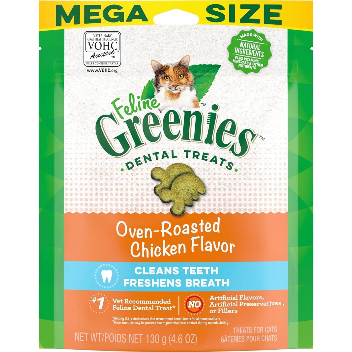 Greenies Feline Dental Cat Treats Oven Roasted Chicken Flavor 4.6 oz Pack for Adult Cats