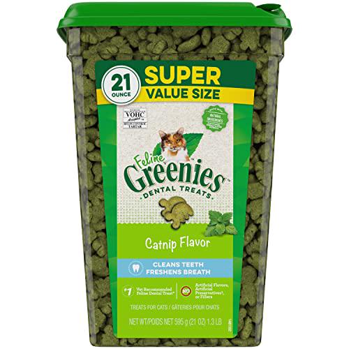 Greenies Cat Dental Treats 21 oz Tub Catnip Flavor Crunchy Texture for Clean Teeth and Fresh Breath