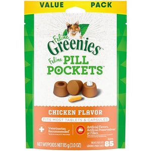 Greenies Pill Pockets for Cats Soft Treats Chicken Flavor to Hide Pills 85 Ct