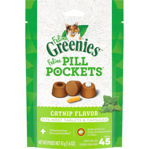Greenies Feline Pill Pockets For Cats Natural Soft Cat Treats, Catnip Flavor, 1.6 Oz. Pack (45 Treats),