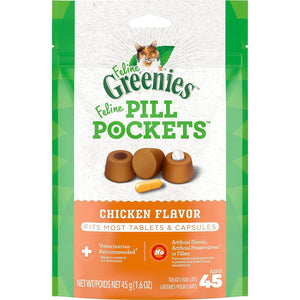 Greenies Pill Pockets Cat Treats Chicken Flavor 1.6 oz 45 Count Soft Treats for Giving Medication