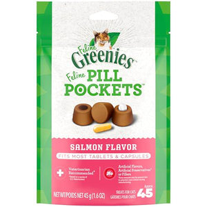Greenies Feline Pill Pockets Cat Treats Salmon Flavor 1.6 oz Pouch 45 Count Natural Formula
