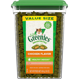 Greenies Feline Smartbites Chicken Flavor Healthy Indoor Cat Treats 16 oz Tub