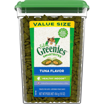 Greenies Smartbites Indoor Cat Treats 16 oz Tub Tuna Flavor with Fiber Support for Hairball Control