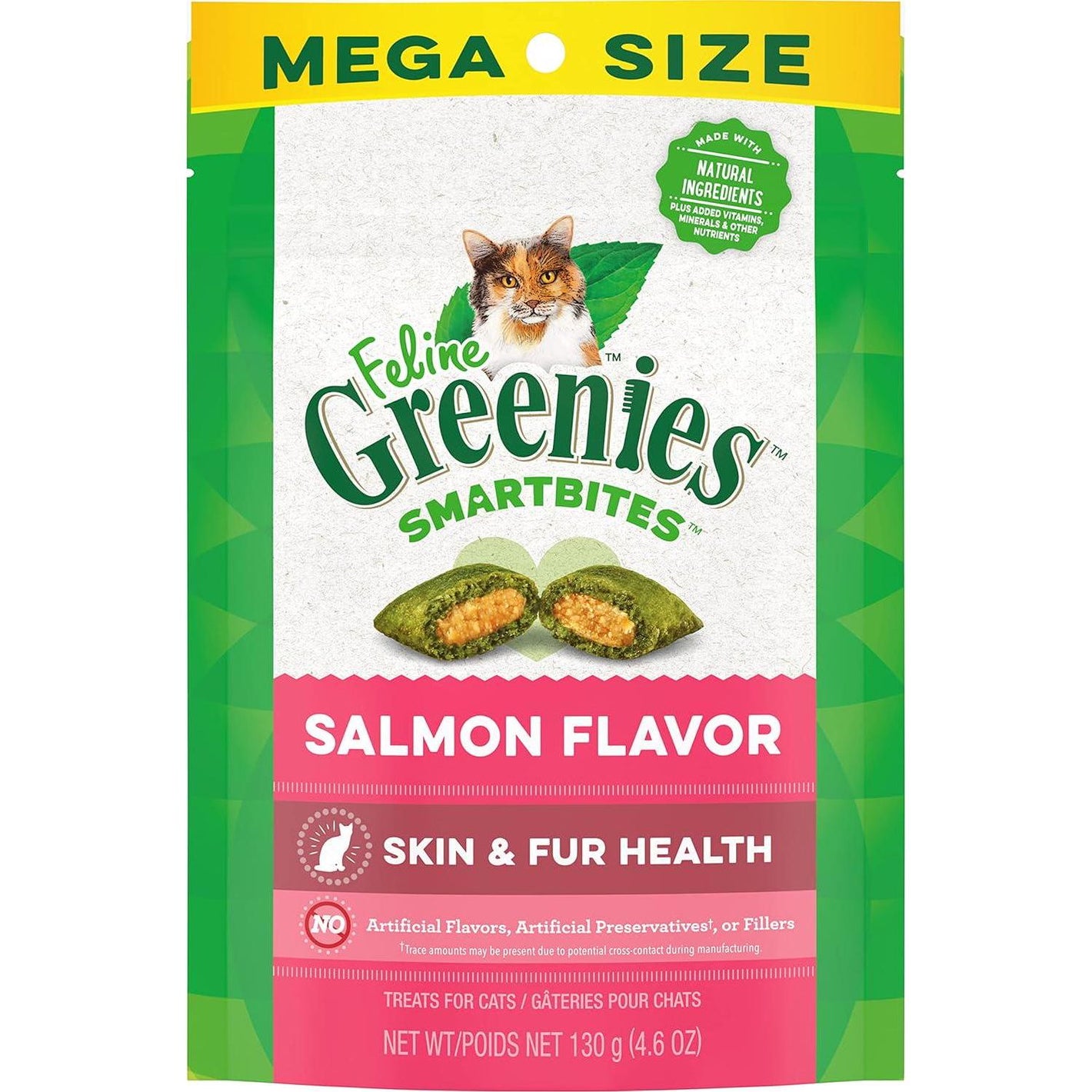 Greenies Feline Smartbites Skin and Fur Cat Treats Salmon Flavor 4.6 oz Pack