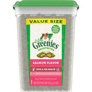 Greenies Feline SmartBites Salmon Flavor Cat Treats for Skin and Fur Health 16 oz Tub