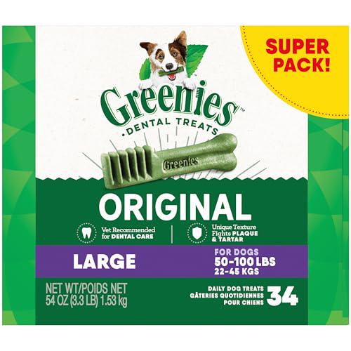 Greenies Large Dog Dental Treats 54 oz 34 Count Vet Recommended Daily Chews for Oral Health and Fresh Breath