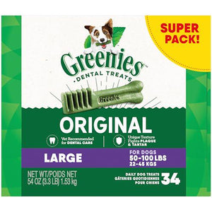 Greenies Large Dog Dental Treats 54 oz 34 Count Vet Recommended Daily Chews for Oral Health and Fresh Breath