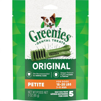 Greenies Original Petite Natural Dental Care Dog Treats, 3 Oz. Pack (5 Treats),