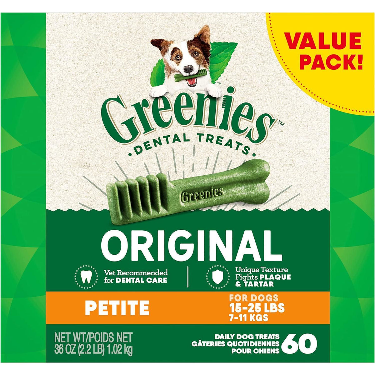 Greenies Original Petite Natural Dental Care Dog Treats, 36 Oz. Pack (60 Treats),