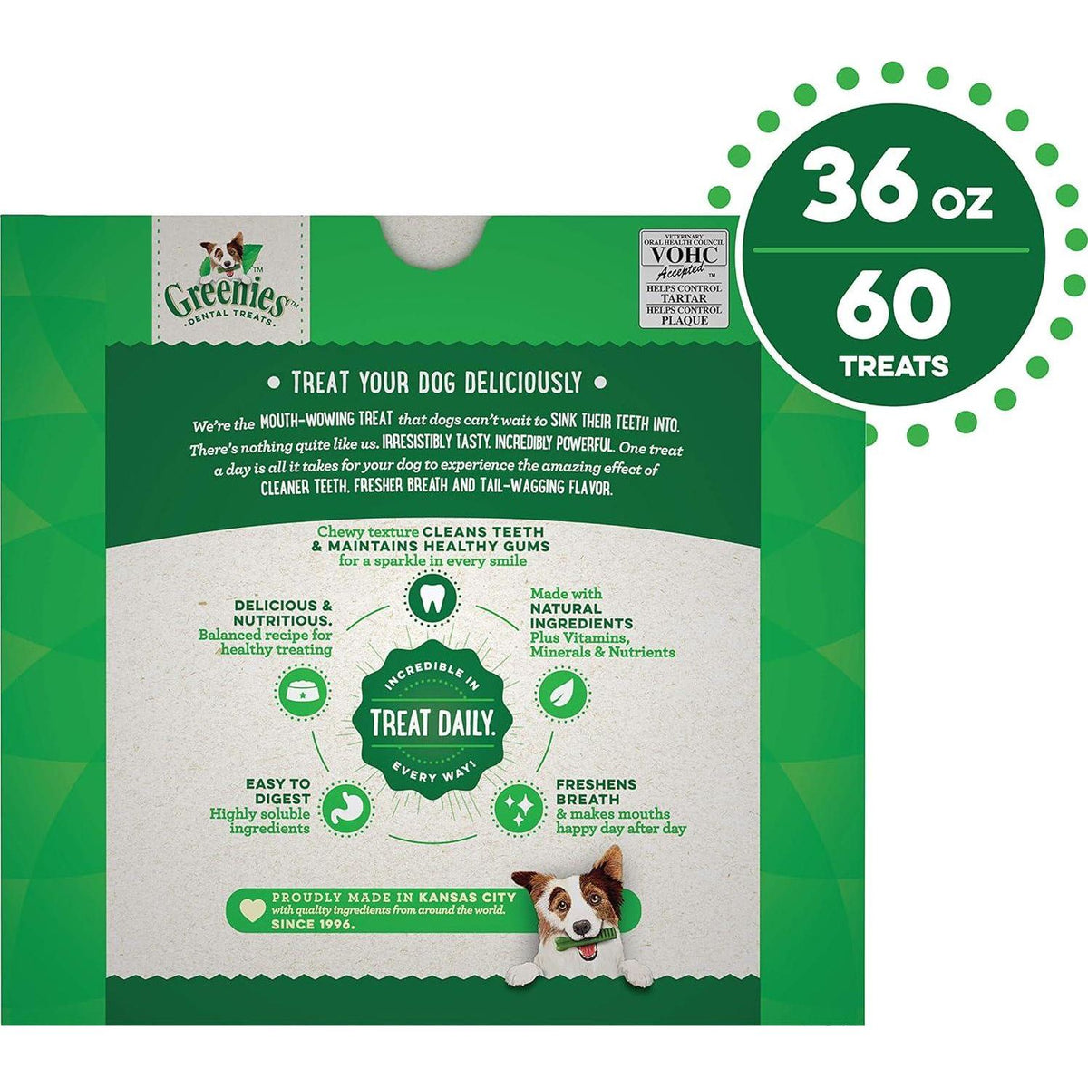 Greenies Original Petite Natural Dental Care Dog Treats, 36 Oz. Pack (60 Treats),