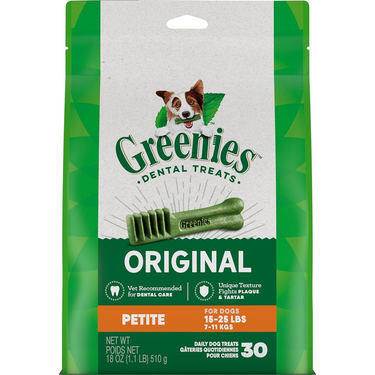 Greenies Original Petite Natural Dental Care Dog Treats, 18 Oz. Pack (30 Treats),