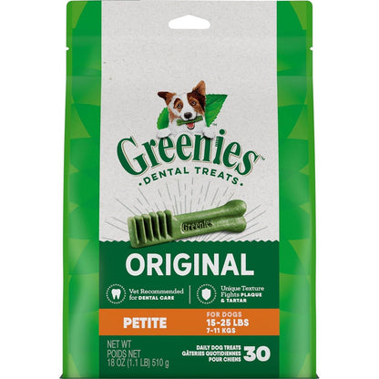 Greenies Original Petite Natural Dental Care Dog Treats, 18 Oz. Pack (30 Treats),