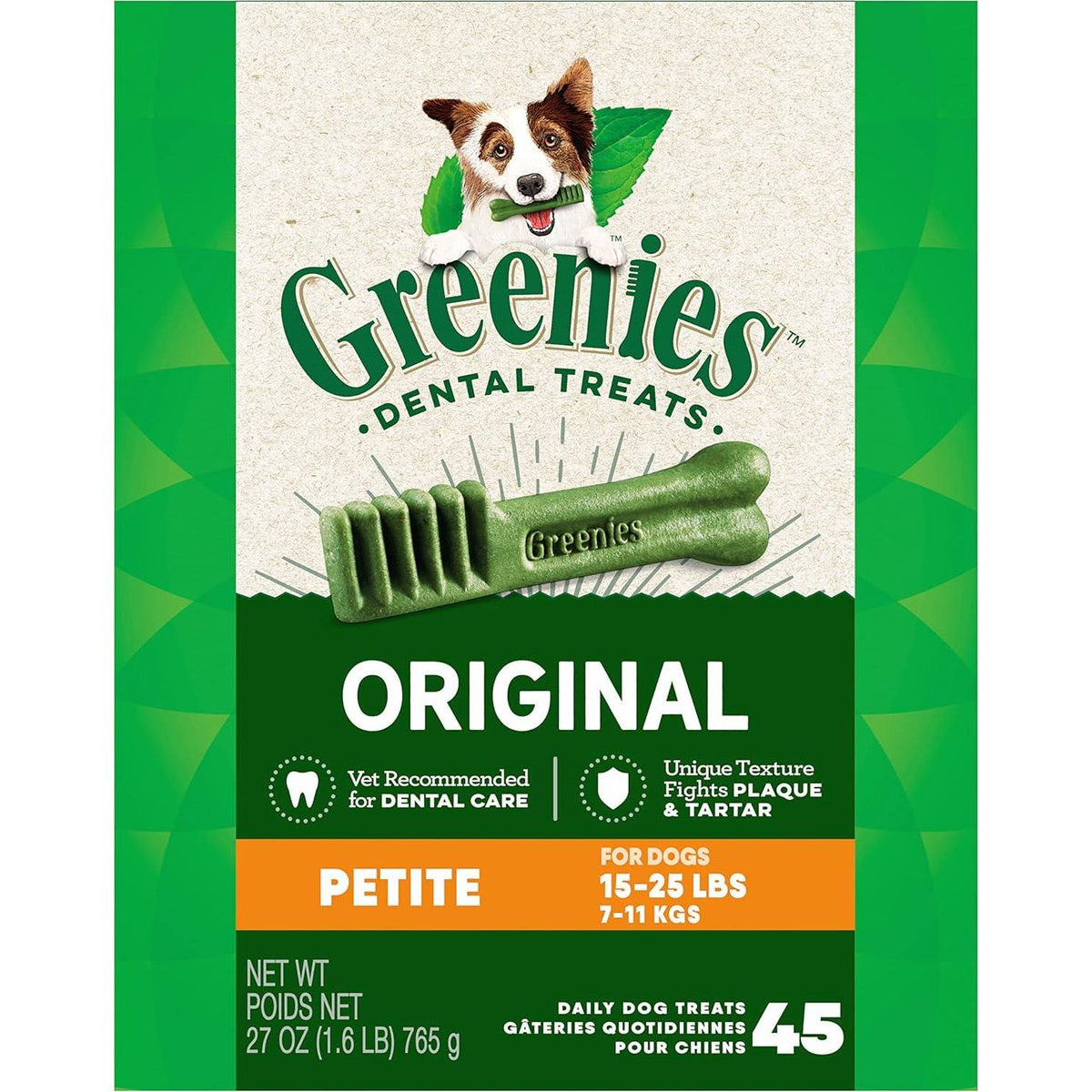 Greenies Original Petite Natural Dental Care Dog Treats, 27 Oz. Pack (45 Treats),