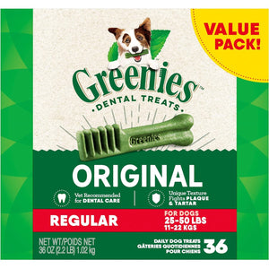 Greenies Regular Dental Dog Treats 36 oz Pouch 36 Count Original Flavor Chews for Medium Dogs Oral Care Support
