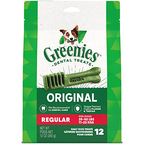 Greenies Dental Treats for Dogs, Regular Size, Original Flavor, 12 oz Pack, 12 Treats