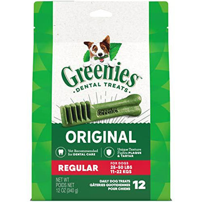 Greenies Dental Treats for Dogs, Regular Size, Original Flavor, 12 oz Pack, 12 Treats