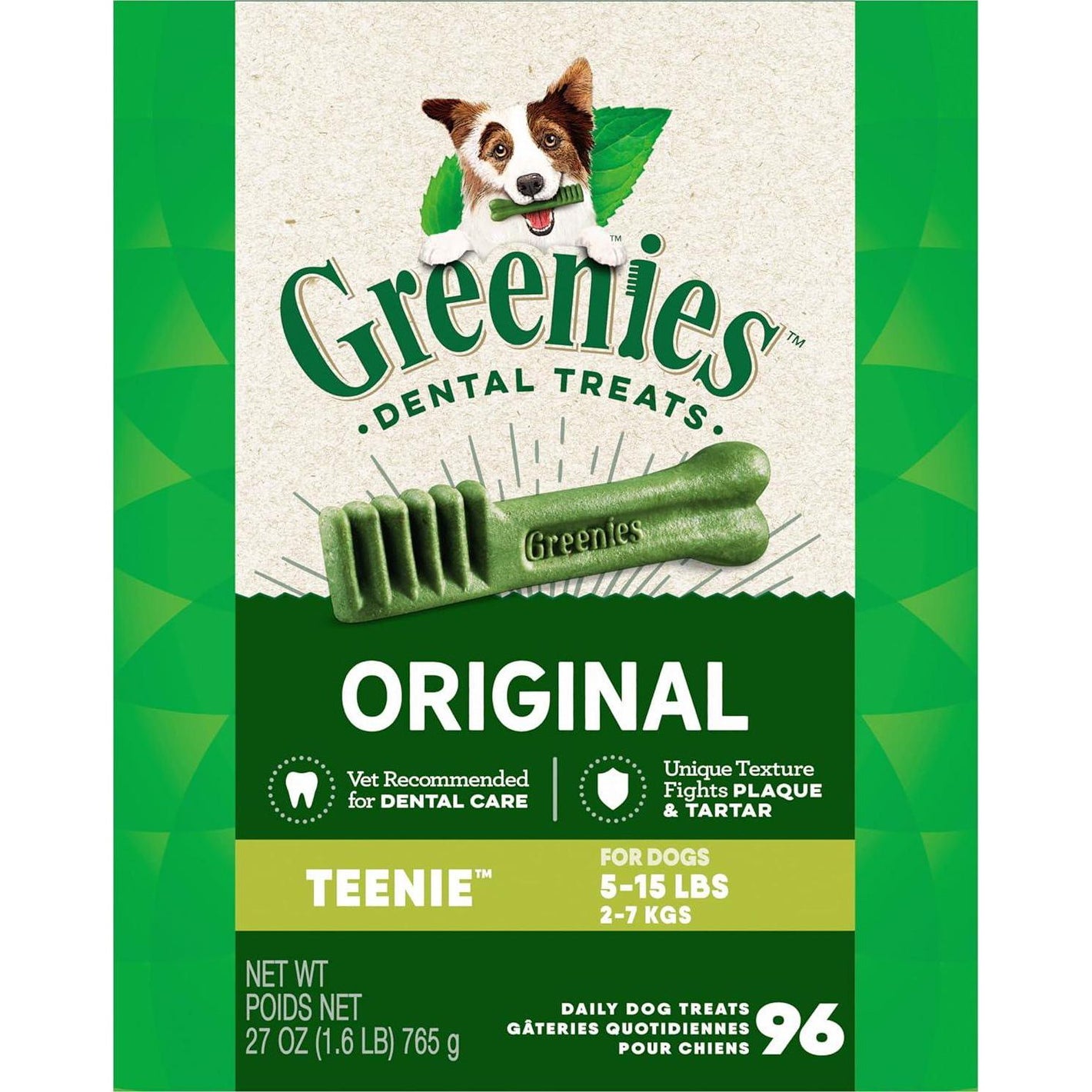 Greenies Teenie Dental Treats for Dogs 27 oz Pack 96 Small Sized Chews Freshen Breath and Clean Teeth