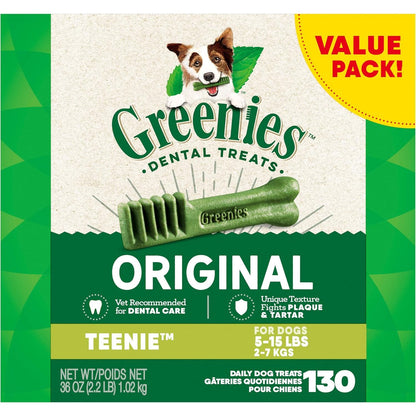 Greenies Teenie Dental Dog Treats 130 Count 36 oz Oral Health Chews for Small Dogs